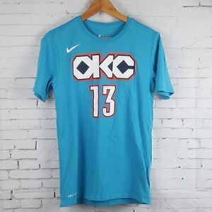 NIKE BLUE ATHLETIC CUT DRI FIT OKC THUNDER #13 PAUL GEORGE SHORT SLEEVE T SHIRT